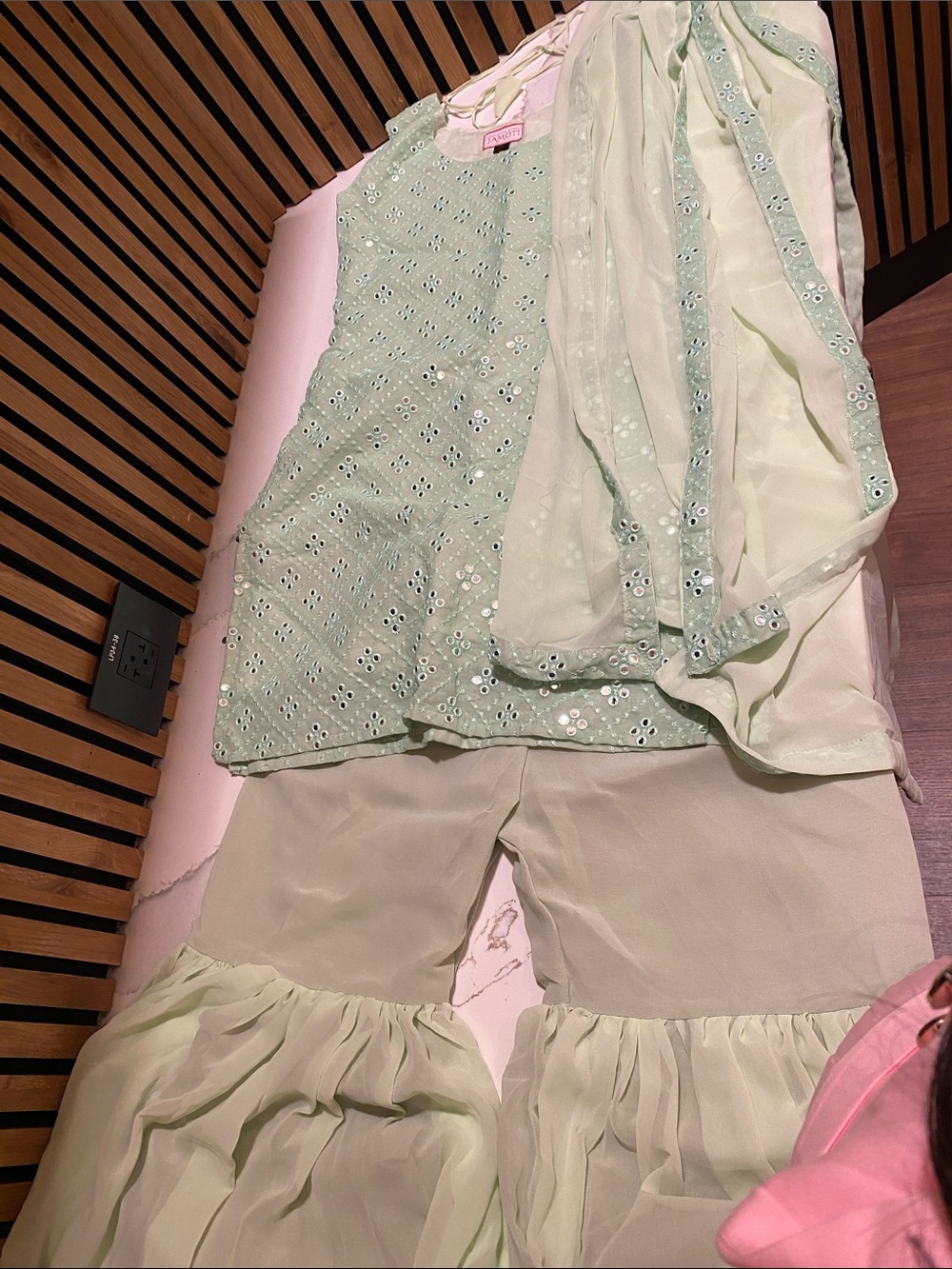 Light Mint Embellished Kurta Set with Flared Pants